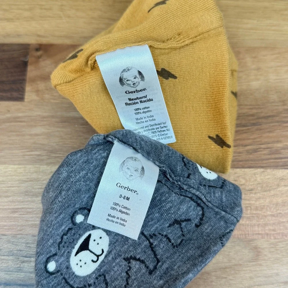 Gerber Baby Hat and Bootie Set Newborn 0-6M Bear Lightning Bolt Dinosaur‎ 3pc